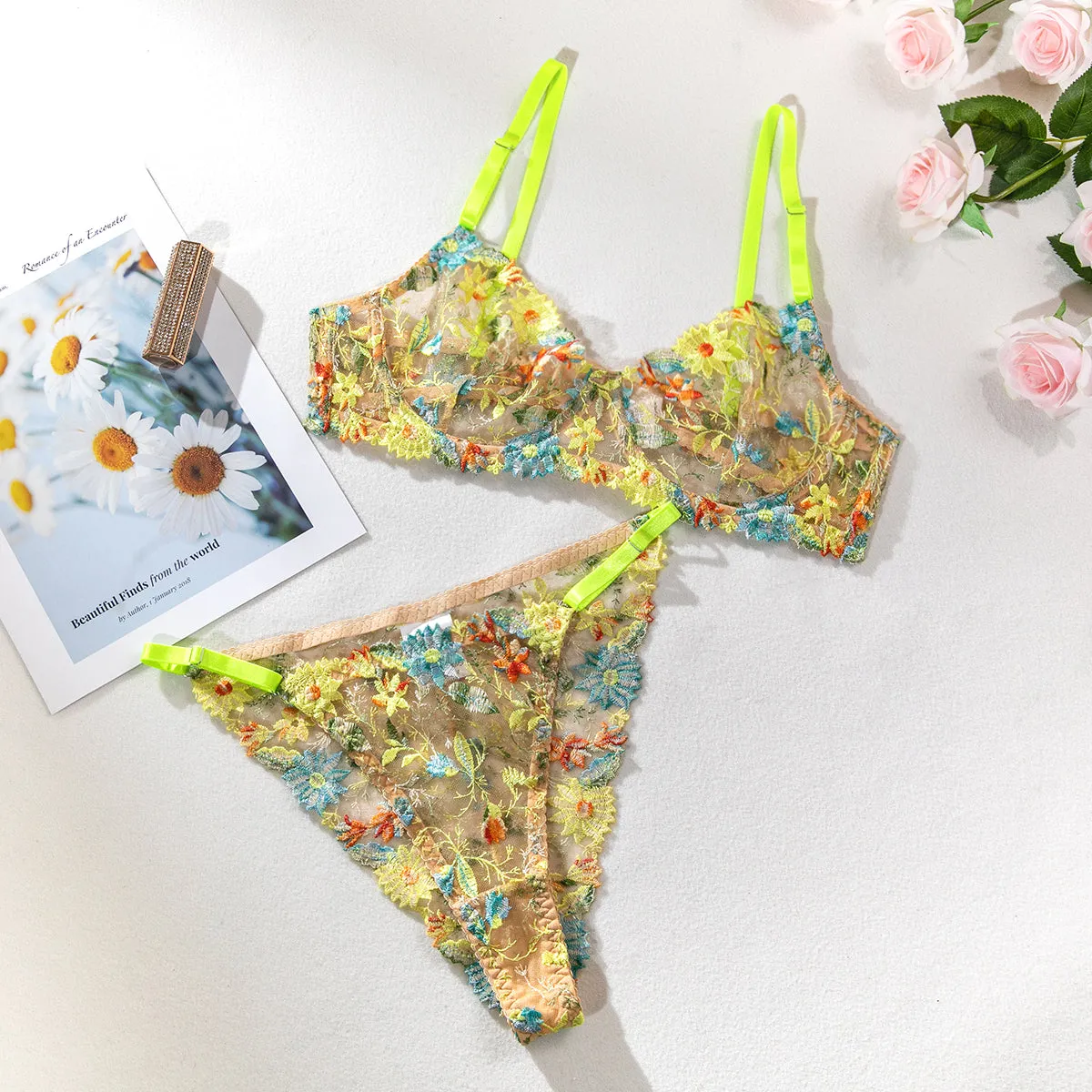 Women's Sexy Lingerie Set Yellow Color 2 pieces a Set