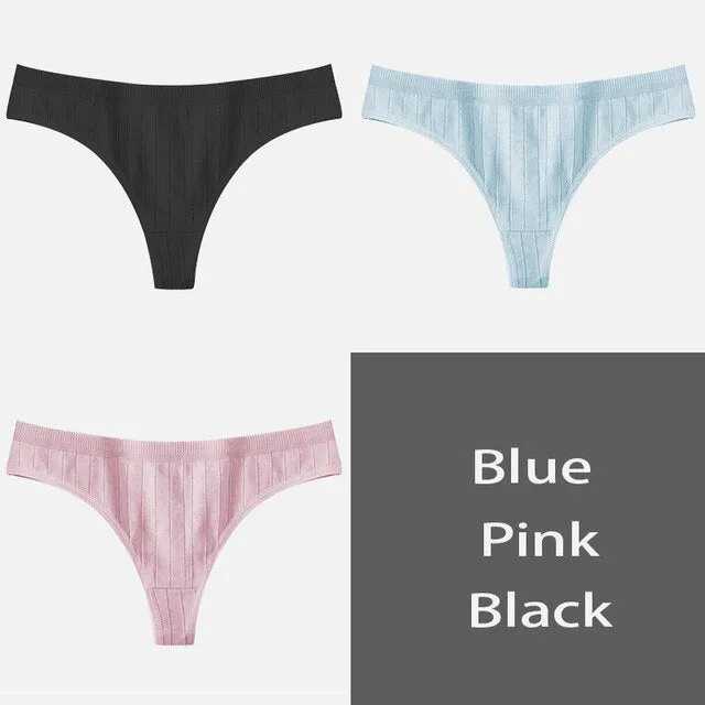 Women's Underpants Sexy Lingerie Cotton G-String 3Pcs Panties Comfortable Thong Low-Rise Underwear Women String Ladies Intimate