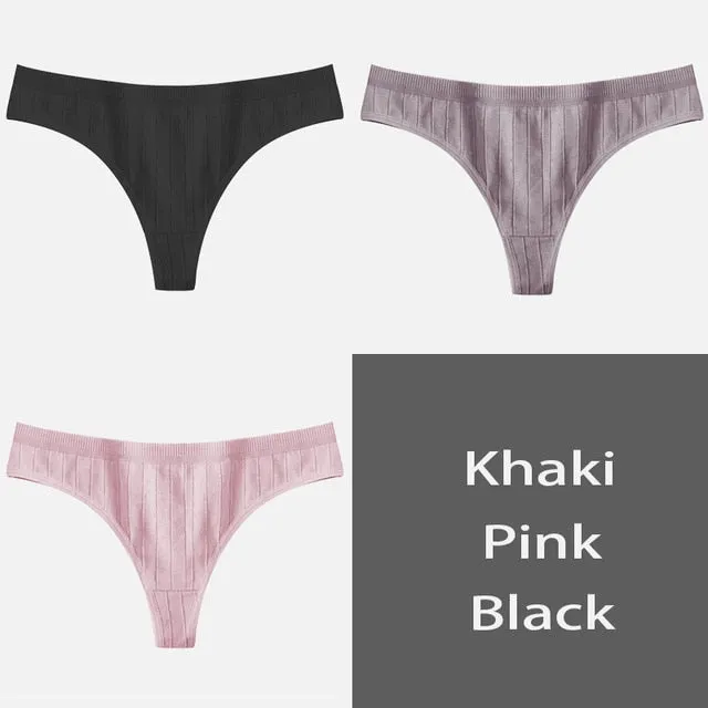 Women's Underpants Sexy Lingerie Cotton G-String 3Pcs Panties Comfortable Thong Low-Rise Underwear Women String Ladies Intimate