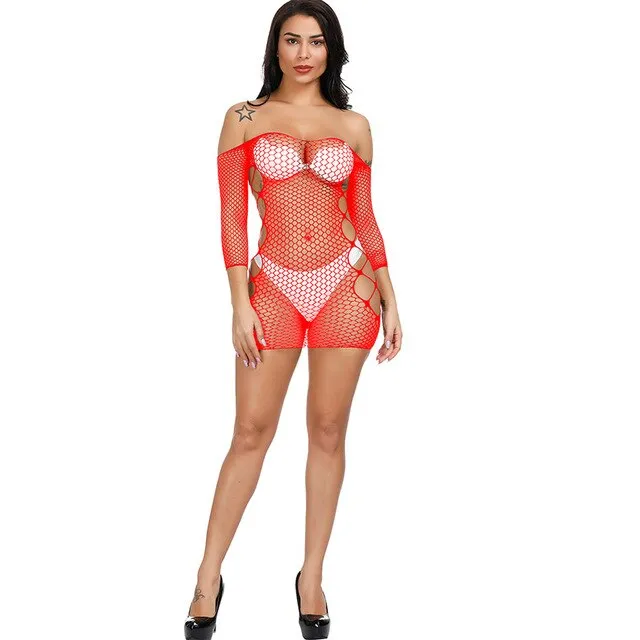 Yomocarajox Fishnet Underwear Elasticity Nylon Lenceria Sexy Lingerie Mesh Baby Doll Dress Erotic Lingerie For Women Sex Costum